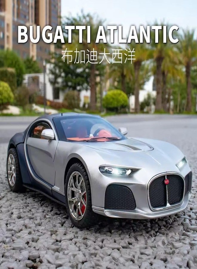 KENIRY Scale Exclusive Alloy Metal Pull Back Die-cast Car Model with Sound Light Mini Auto Toy for Kids Metal Model Toy Car with Sound and Light (1.24 Scale -BUGGATI Atlantic-Black) - Image 4